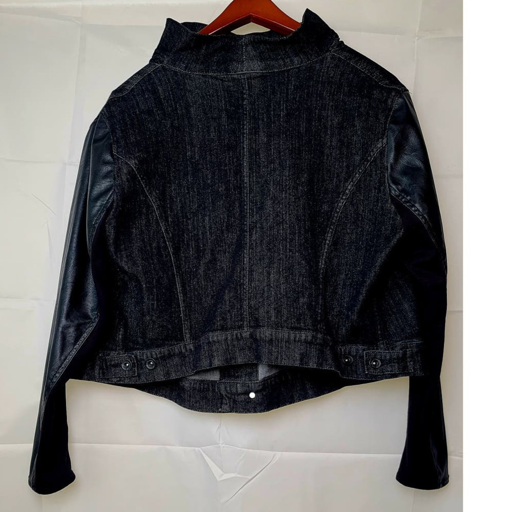 DKNY Denim Jacket Black Jeans Faux Leather Women's XL - Picture 3 of 10